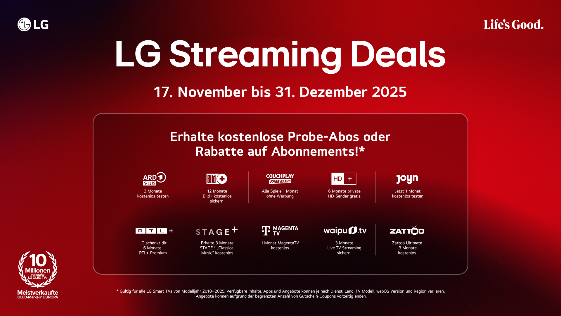 Start der LG Streaming Deals mit exklusiven Inhalten und attraktiven Angeboten für Smart TV-Nutzer